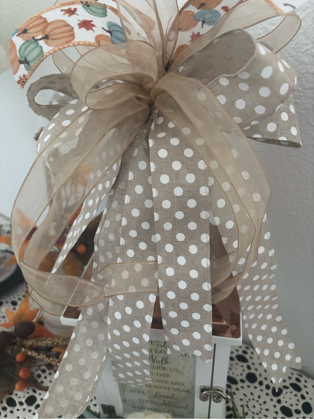 Lantern Bow Fall Wreath Handmade DIY Blue w/Tails Pumpkins Custom Made Final Sal